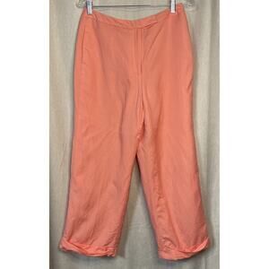 David N High Waist Lined Pant Linen Blend Cuff Coral Orange Cuff Pocket -Size 10